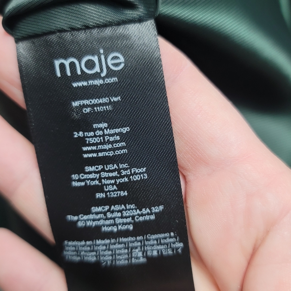 Maje Twist-front Lamb Leather Mini Dress Dark Green Sleeveless - Picture 8 of 9